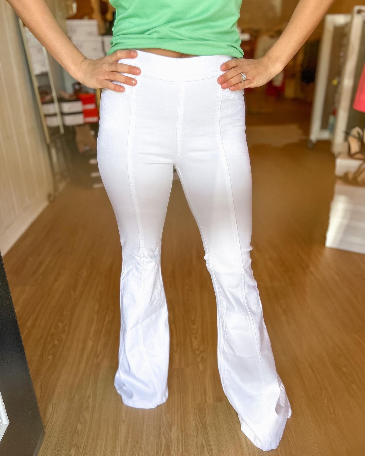 White High Rise Front Seam Flare