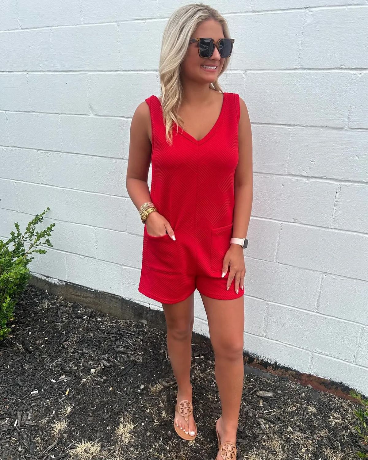Textured Knit Overall Romper