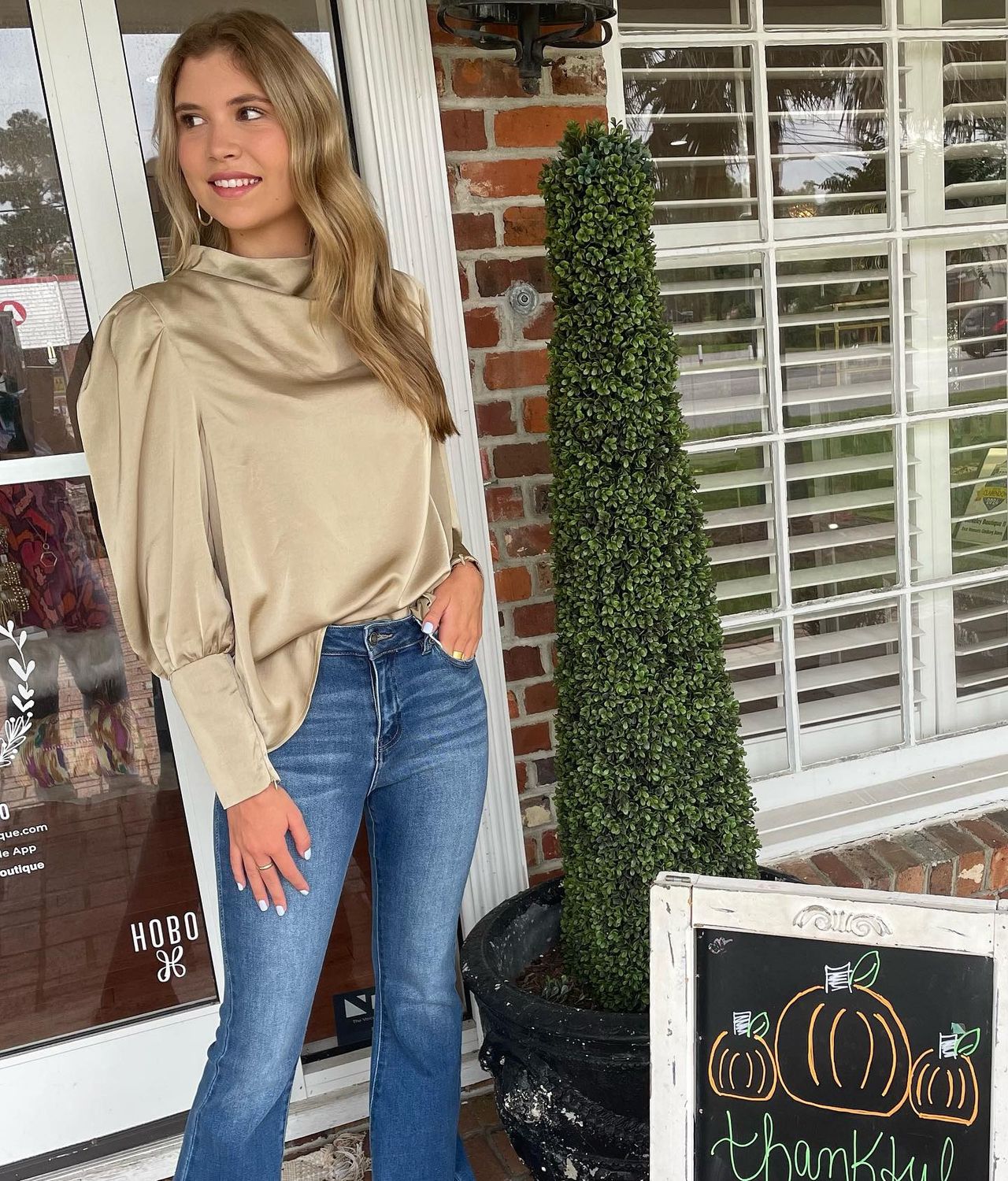 Taupe Cowl Neck Blouse