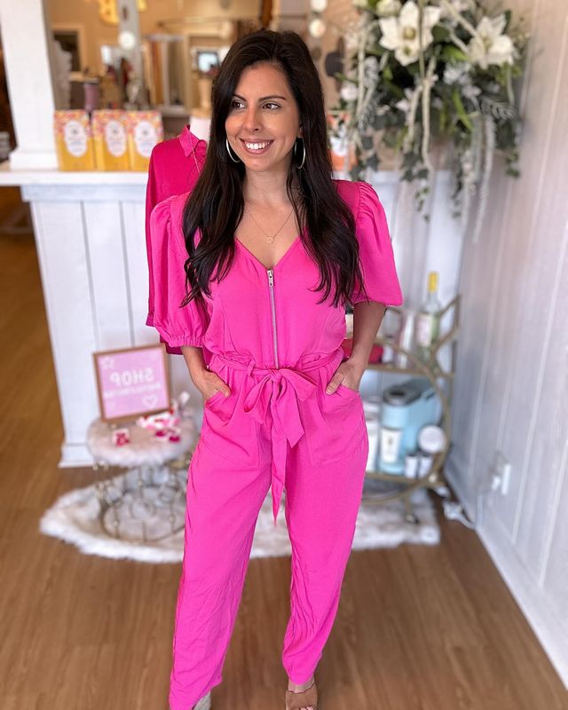 Can&#39;t Stop Now, Hot Pink V-Neck Jumpsuit