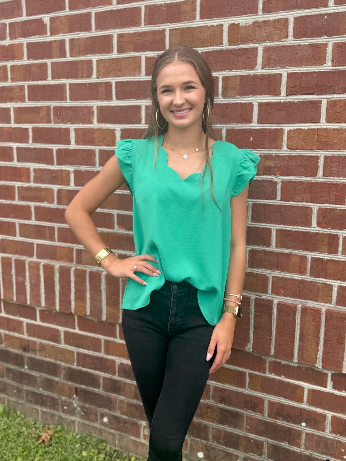 Emerald Scalloped Blouse