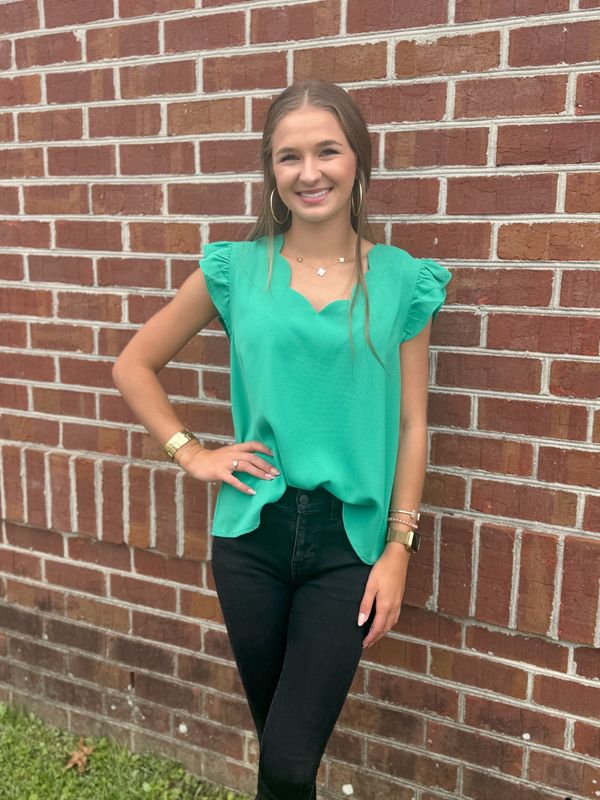 Emerald Scalloped Blouse