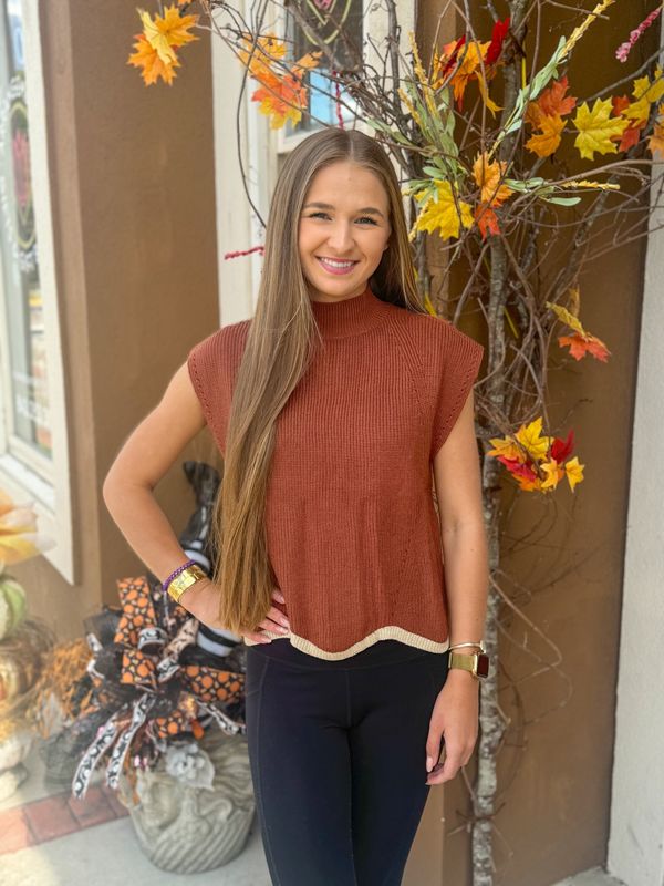 Mocha Mock Neck Short Sleeve Sweater
