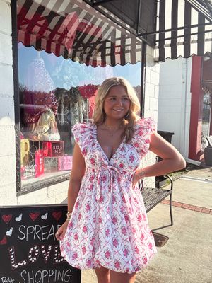 Poplin Floral &amp; Bow Bubble Dressy