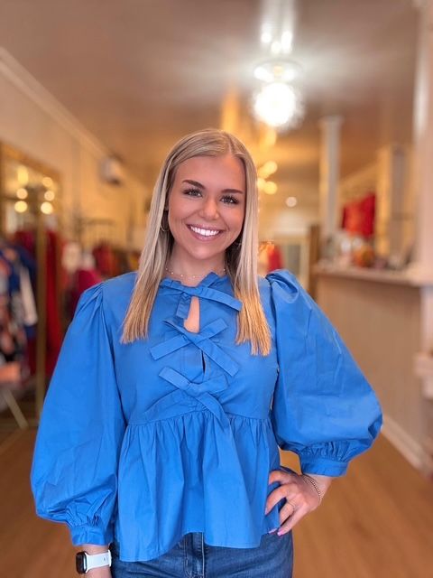 Cobalt Blue poplin peplum tie top
