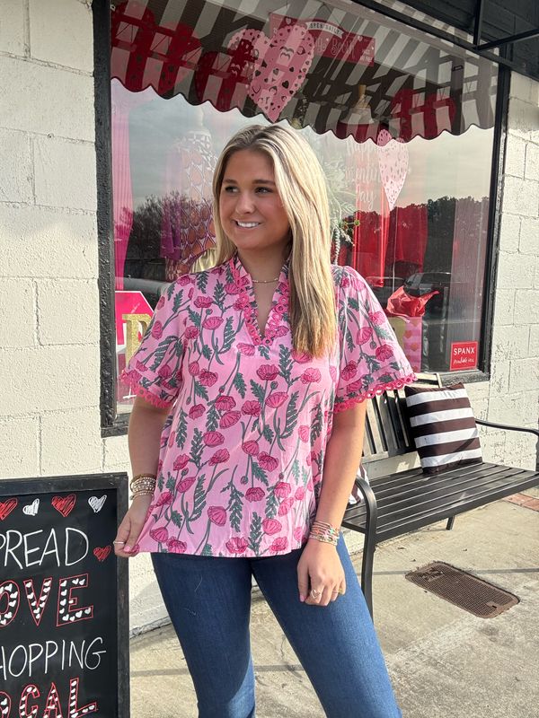 In Pink Bloom V-Neck Top
