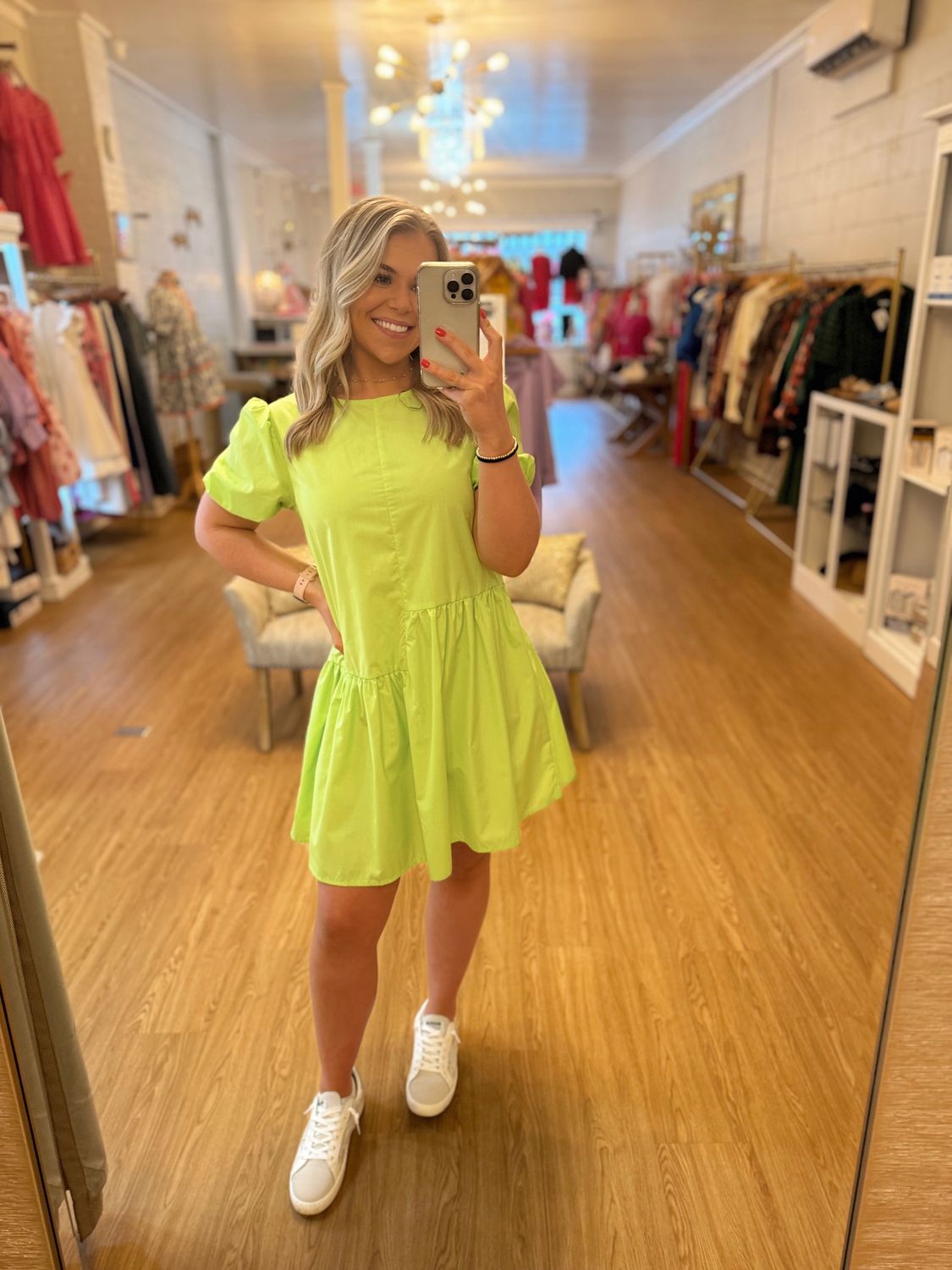 Going the Distance, Keyhole Back Puff Sleeve Short Dress