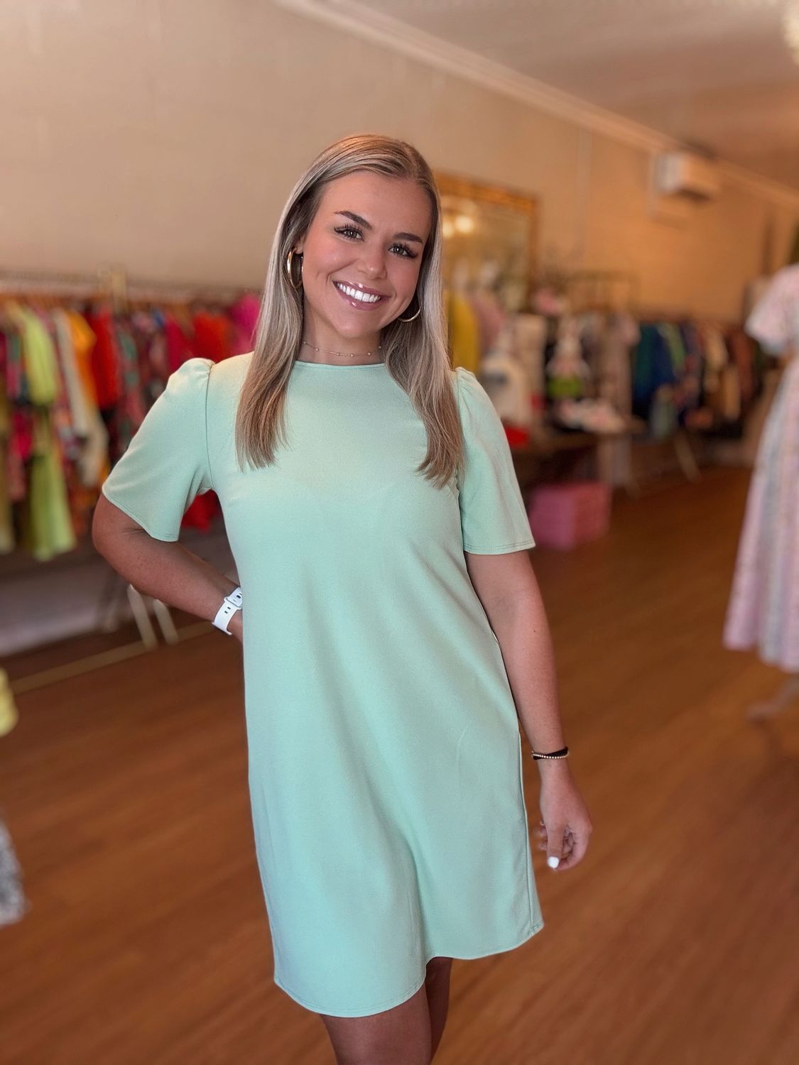 V-Back bow short sleeve dress w/ pockets