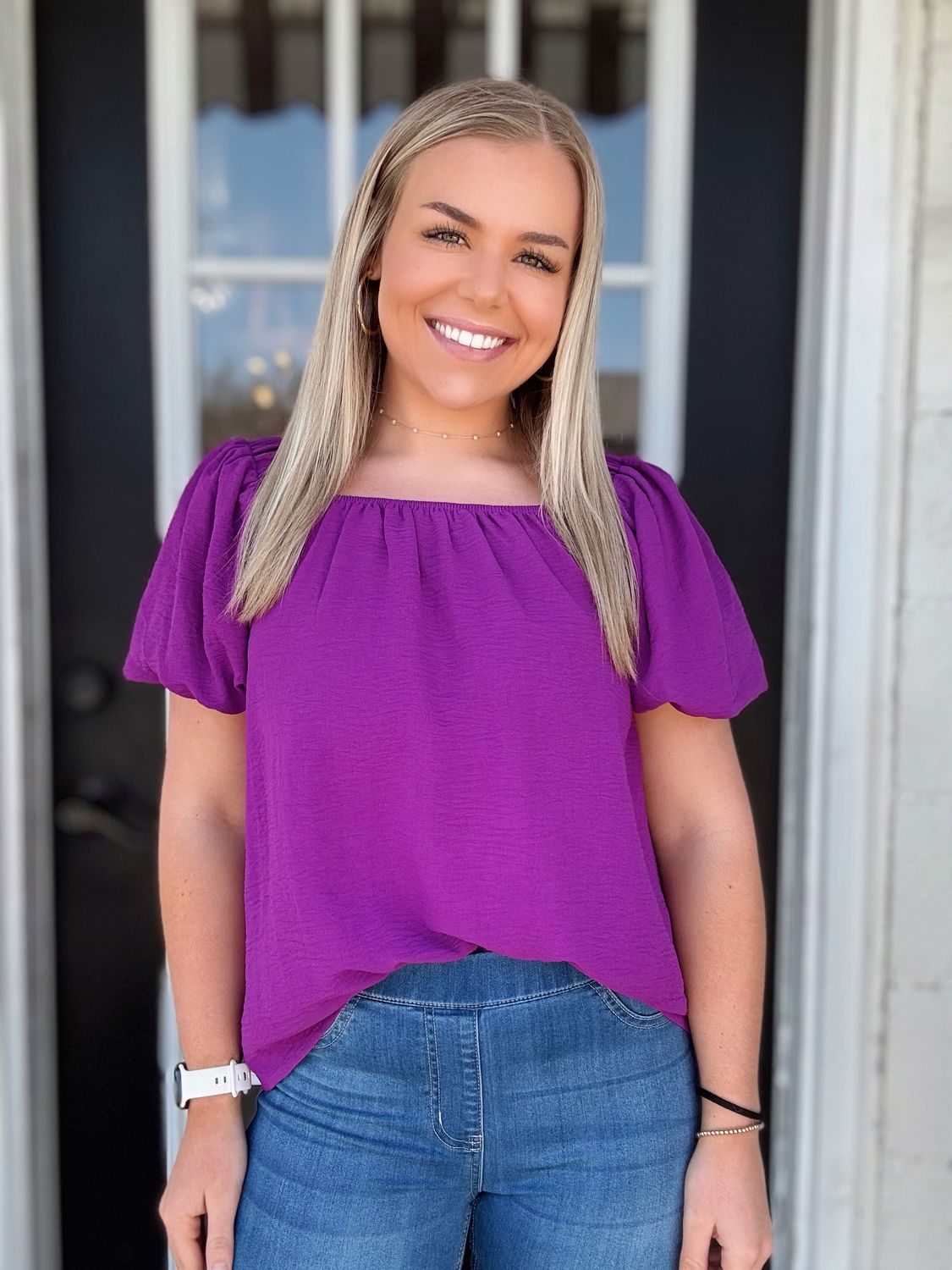 Puff Sleeve Square Neck Top