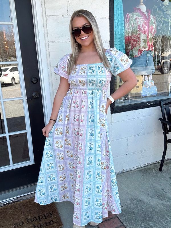 Poplin Floral Bubble Sleeve Dress