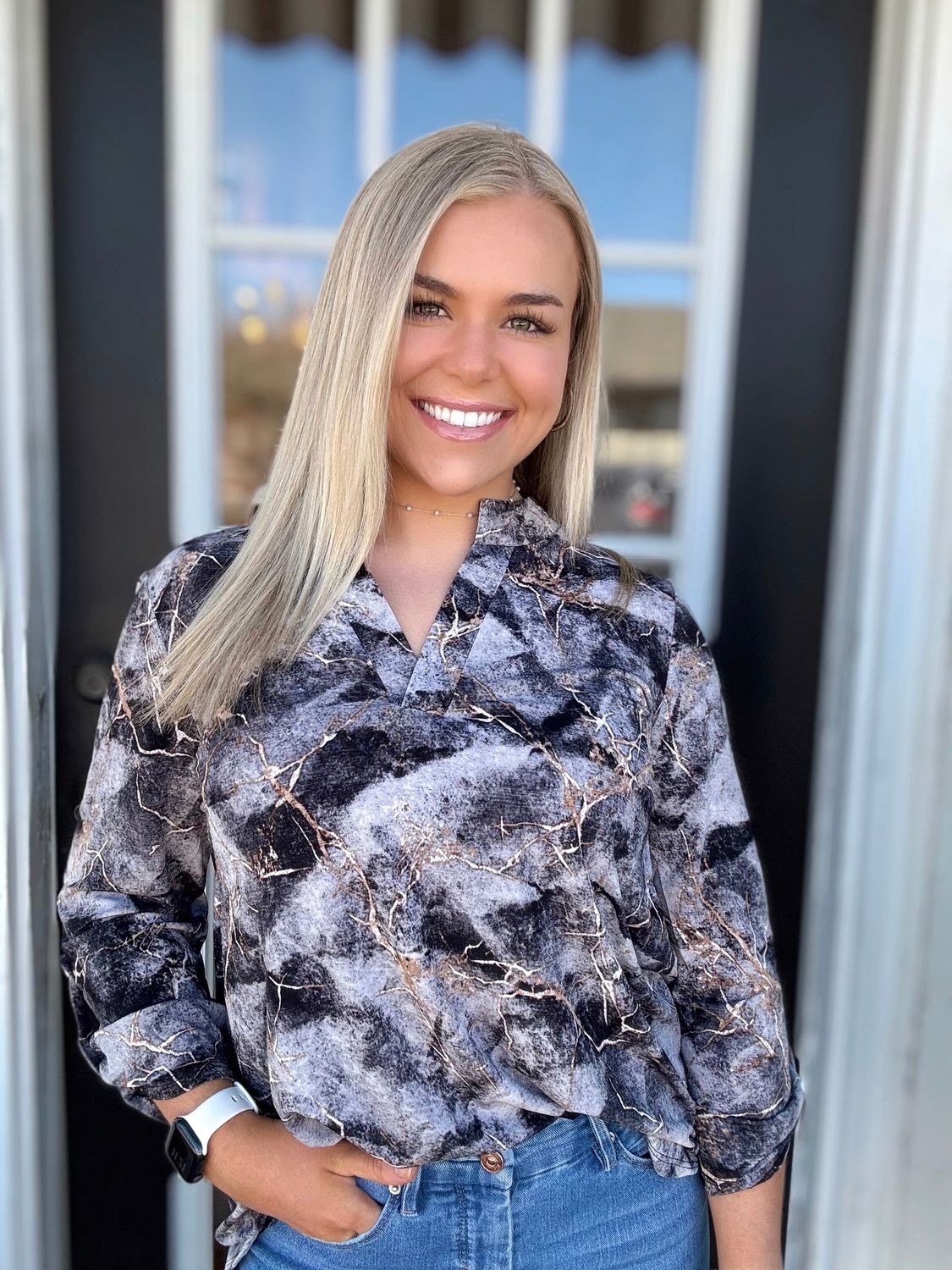 Charcoal/Taupe Marble Print Top