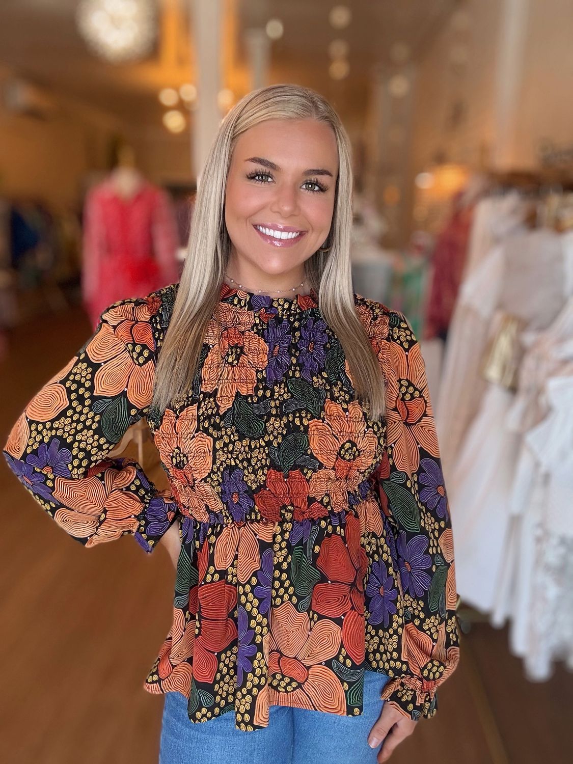 Floral print baby doll top