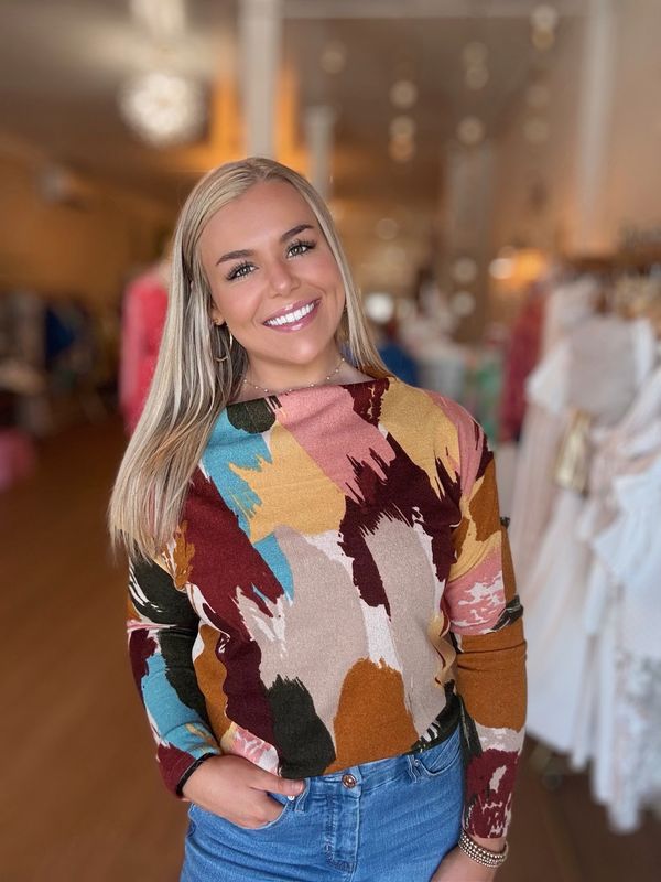Dropped Shoulder Multi-Colored Printed Top