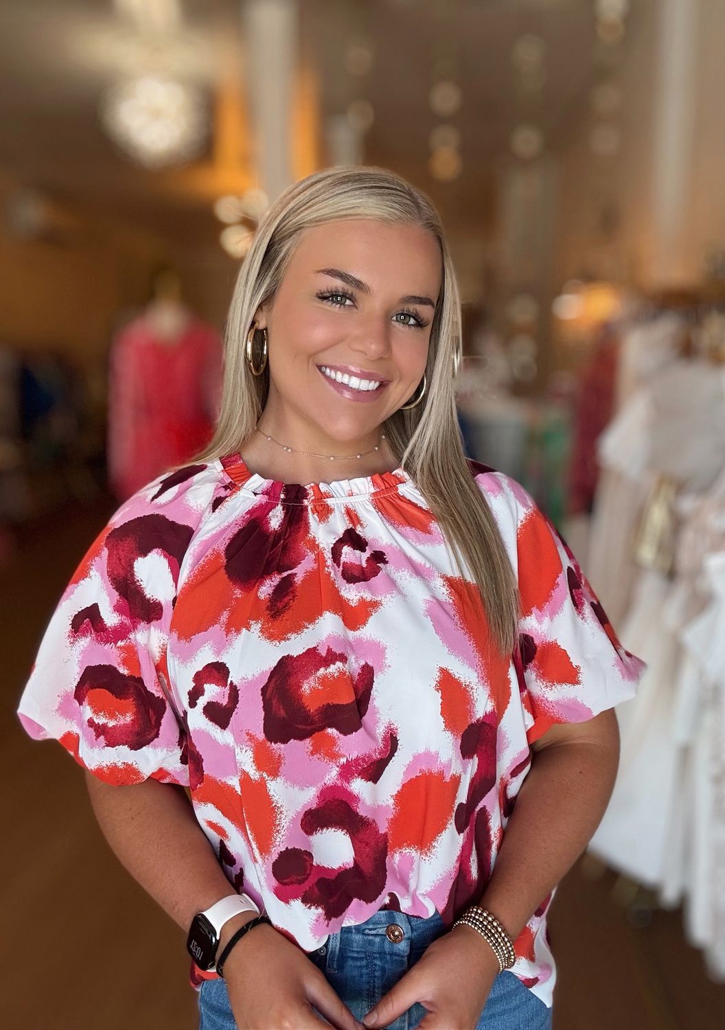 Pink Mix Puff Sleeve Blouse