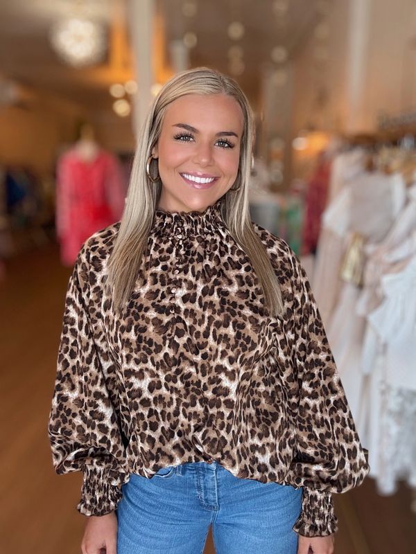 Leopard Mock Neck Blouse