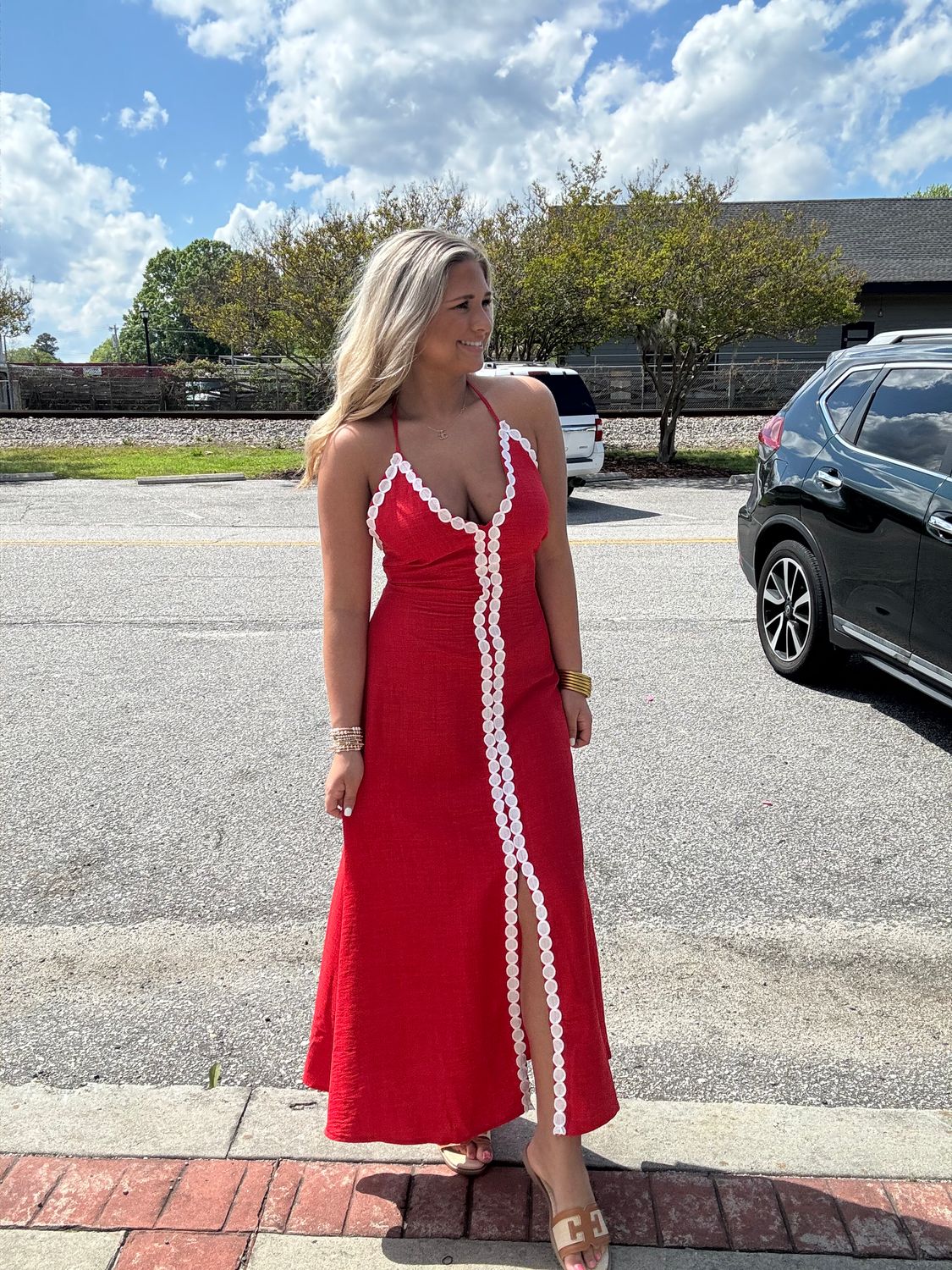 Embroidered Halter Neck Midi