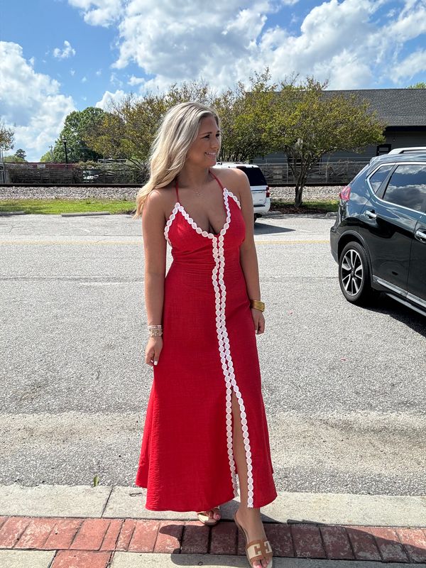 Embroidered Halter Neck Midi