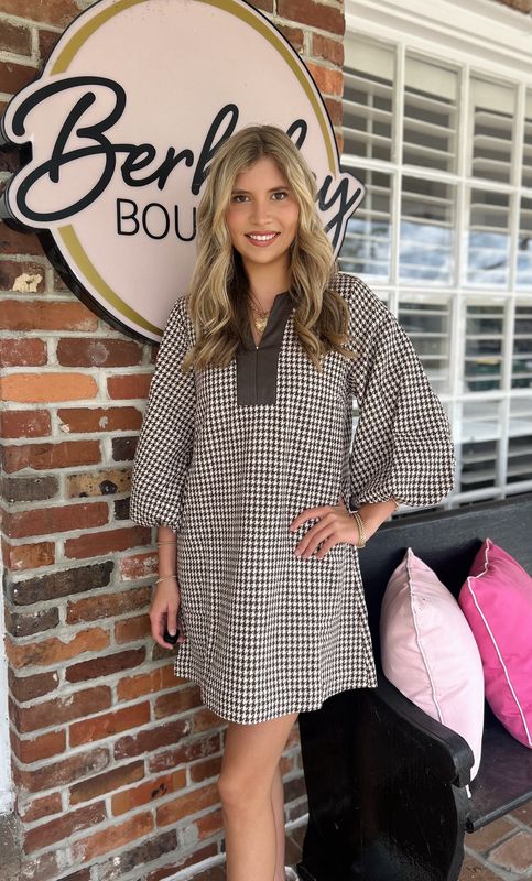 Make A Statement Brown Houndstooth Dress