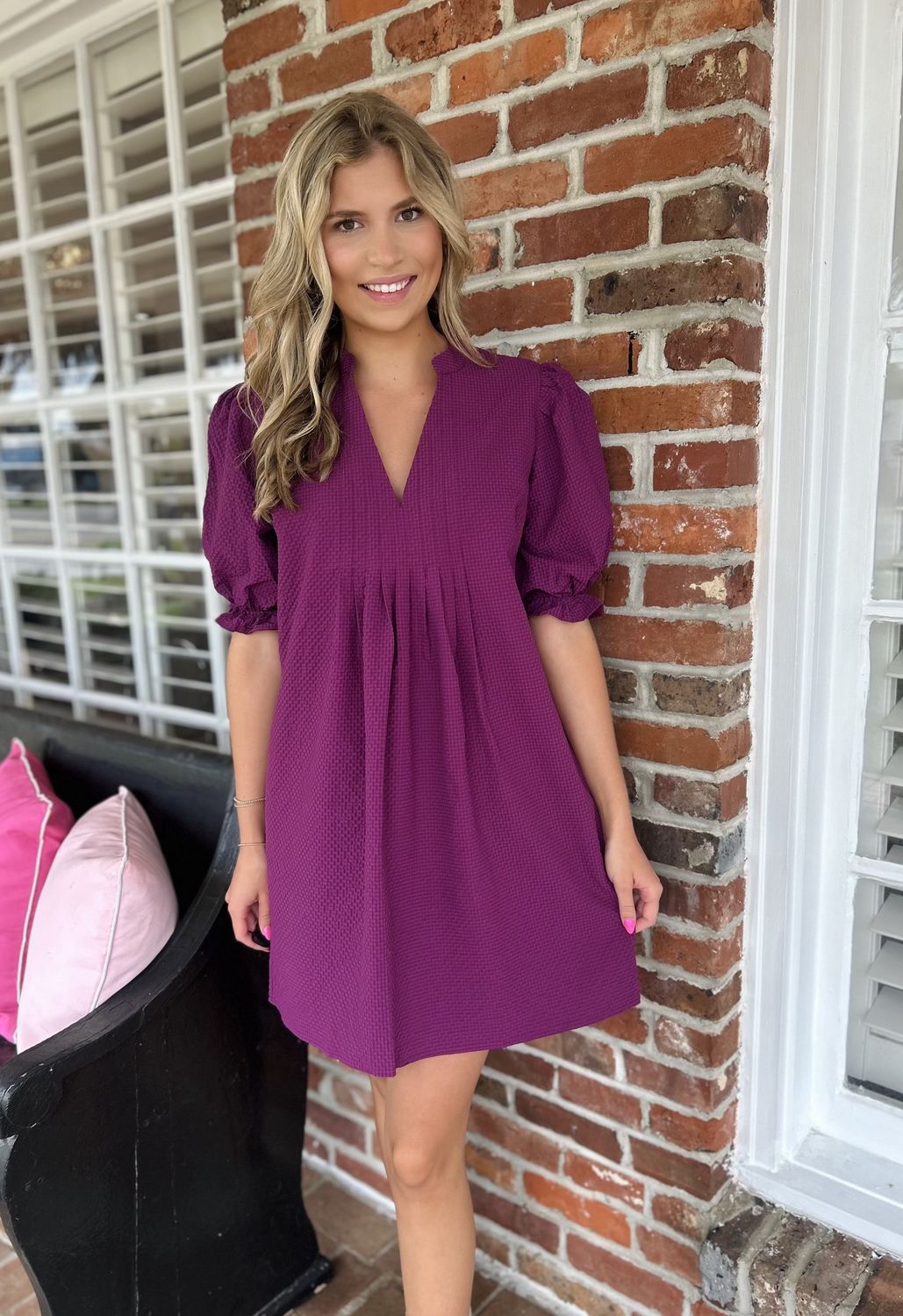 Easy On Me Berry Puff Sleeve Dress