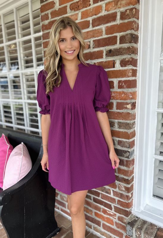 Easy On Me Berry Puff Sleeve Dress