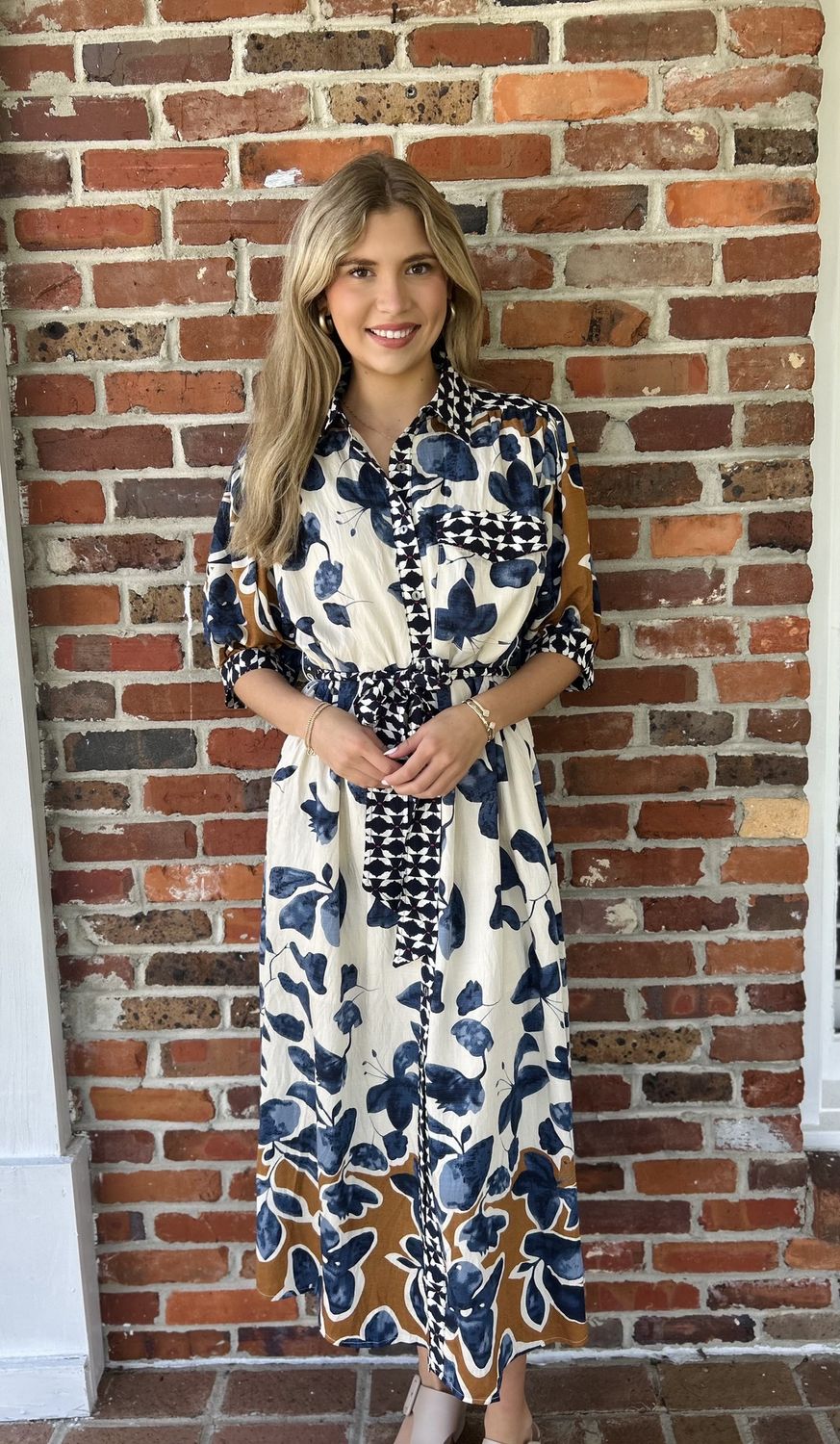 Let The Truth Be Told Blue/Brown Patterned Maxi Dress