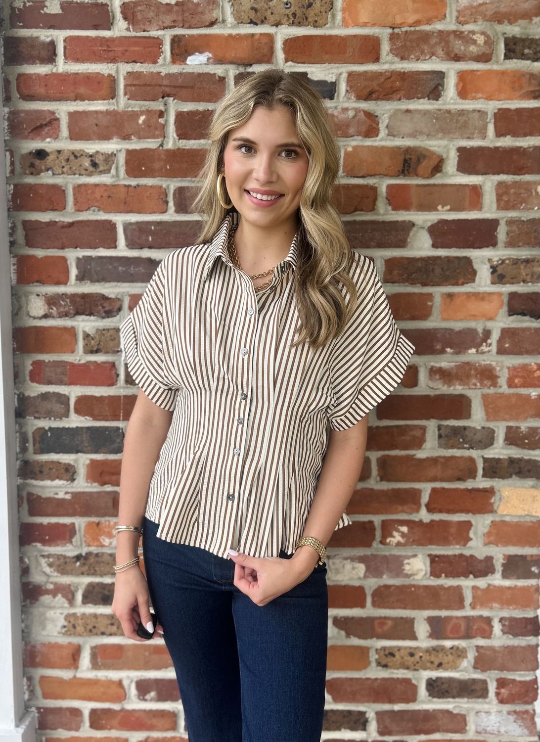 Signature Stripe Top Brown/White