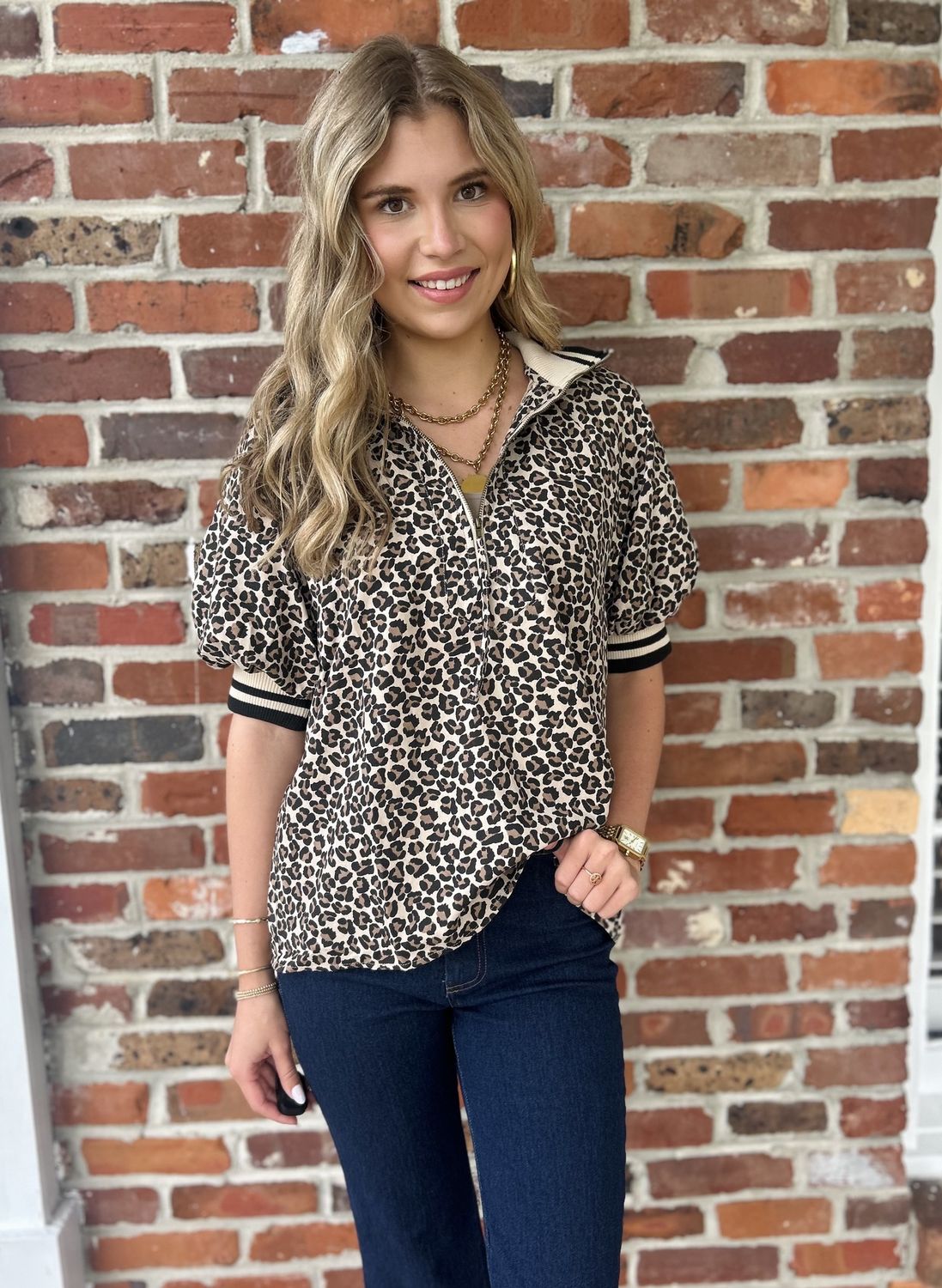 Working Late Leopard Quarter Zipped Top
