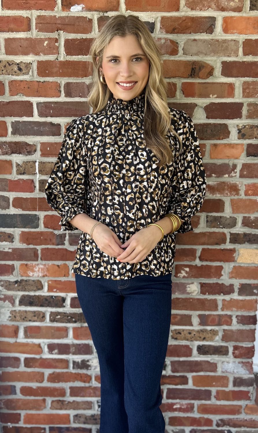 Meet Me In The Wild Animal Print Mocked Neck Top