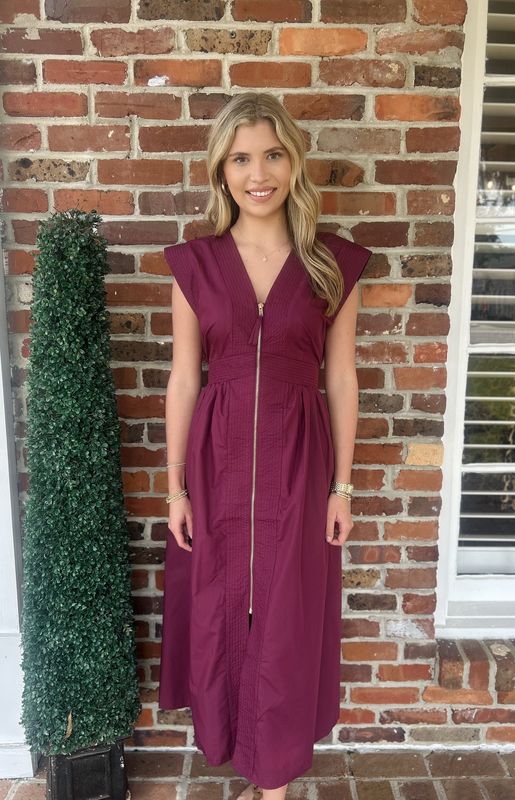 Feeling Cocky Burgundy Zippered Midi