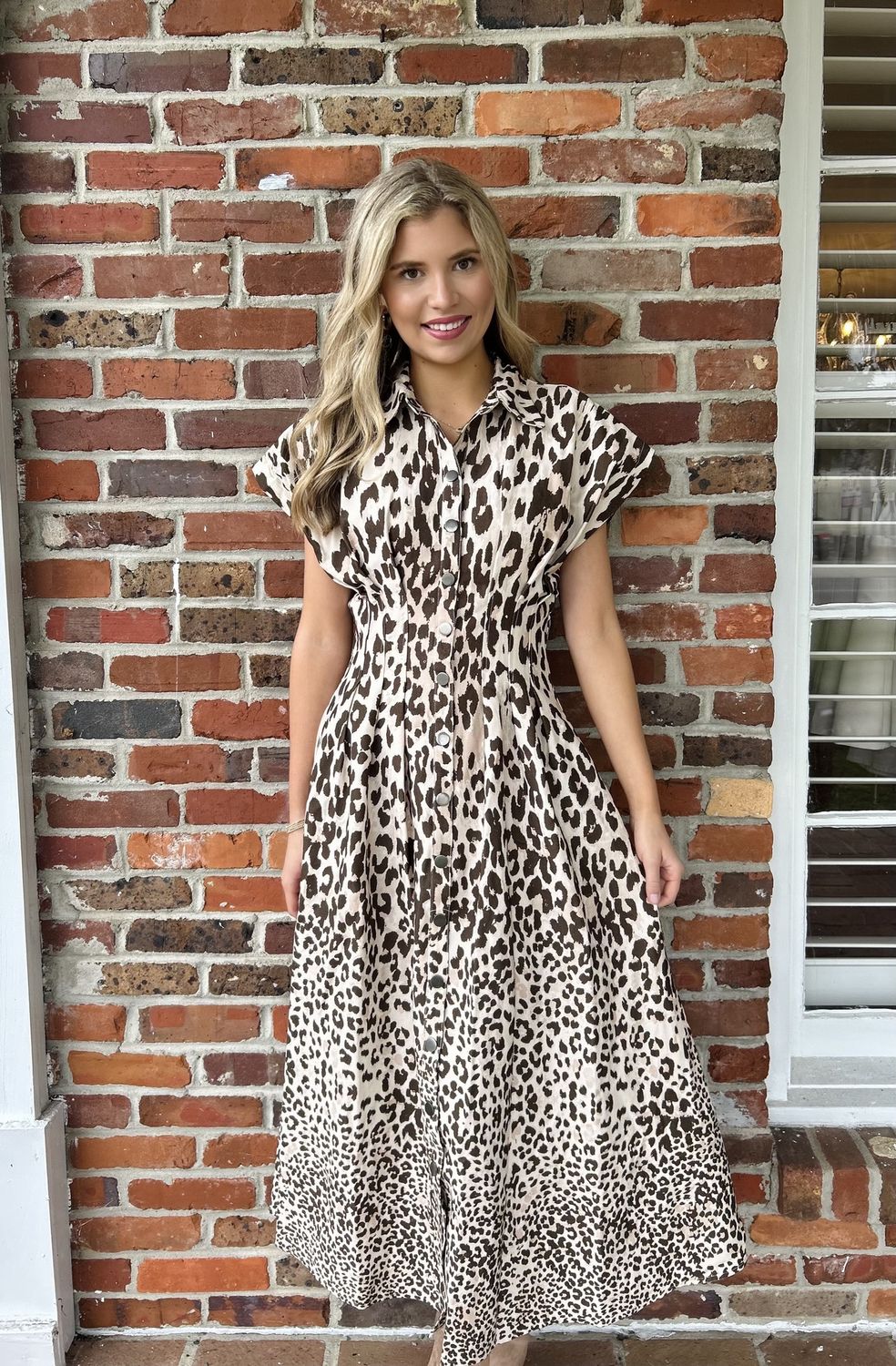 I&#39;ll Look You Up Buttoned Down Cheetah Print Midi