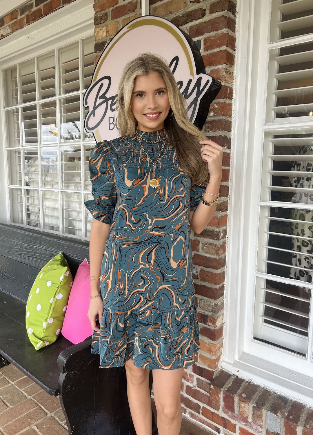 Love Being Me Abstract Printed Turquoise Dress