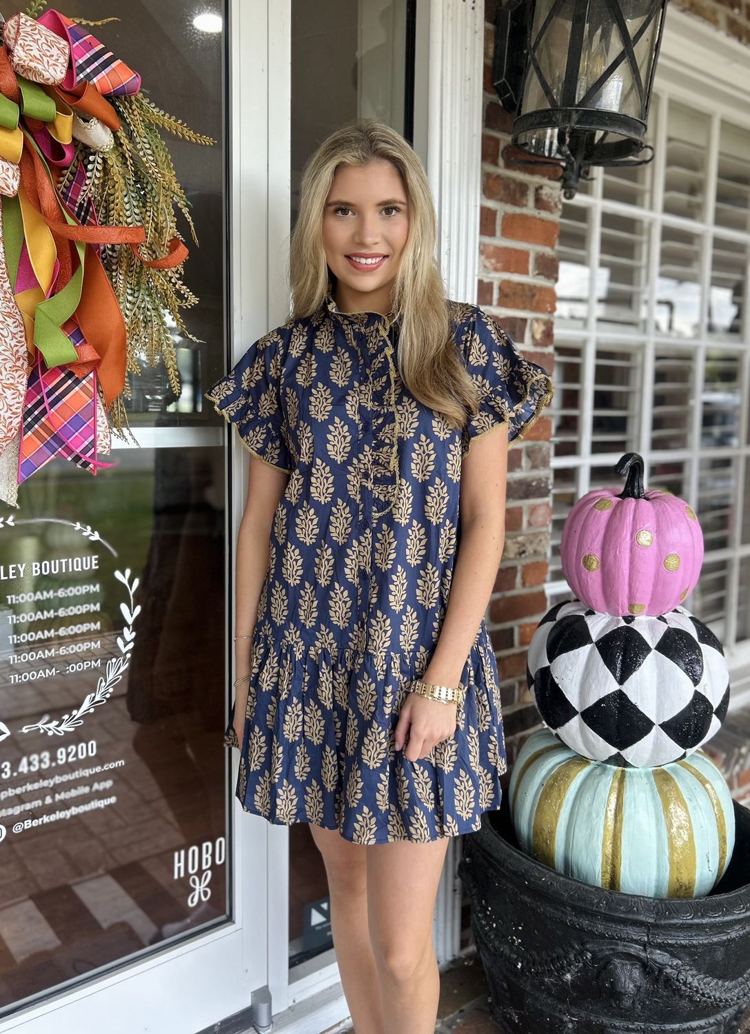 There&#39;s Always Hope Navy With Brown Vine Design Dress