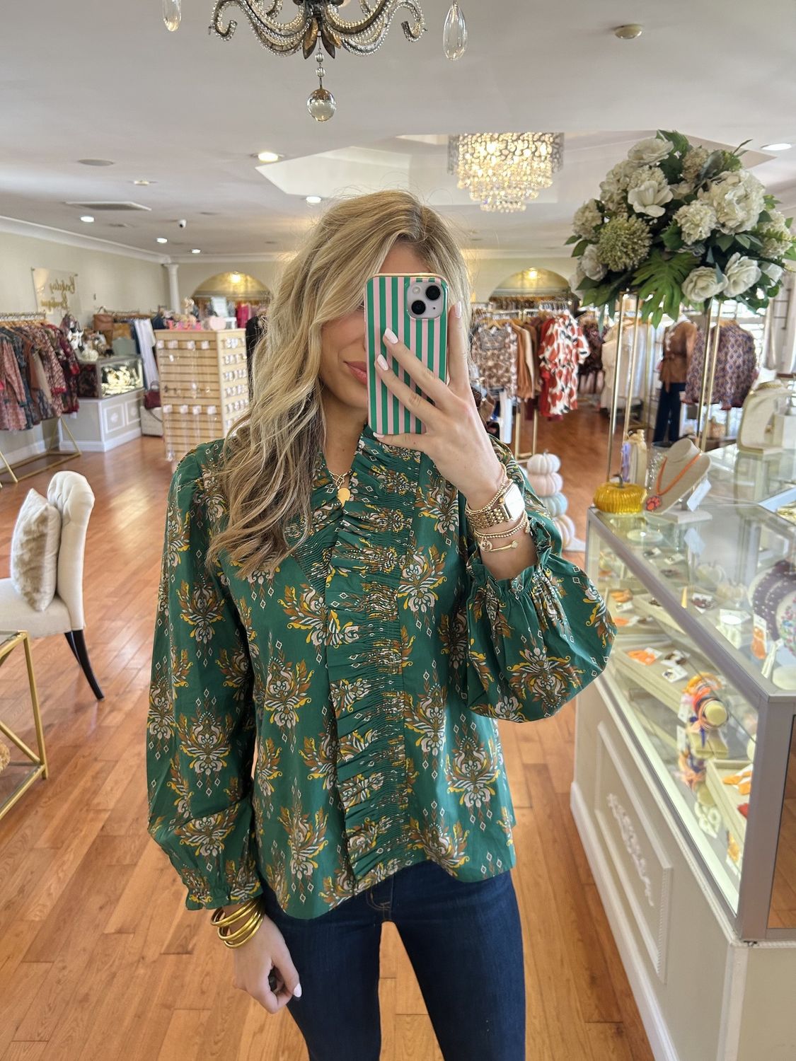 This Is It Green&quot; Y&quot; Shaped Smocked Front Top