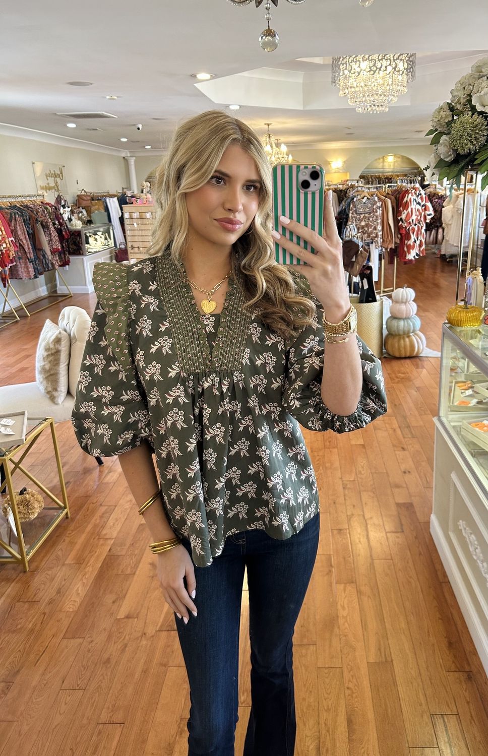 On My Way Olive Floral Top