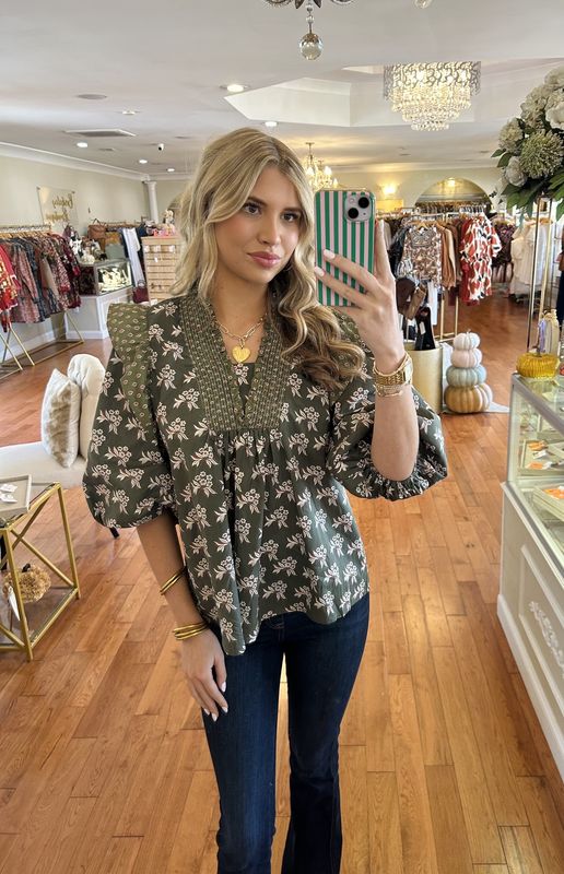 On My Way Olive Floral Top