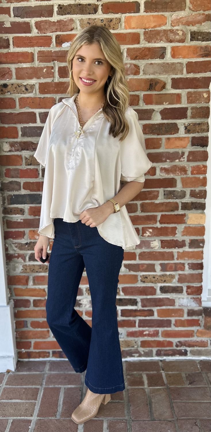 Share The Light Mock Neck Zippered Blouse