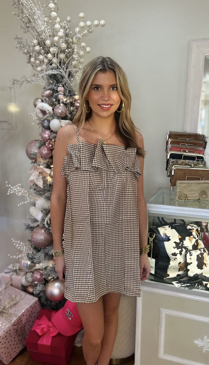 Dinner For Two Brown Sparkle Houndstooth Mini Dress