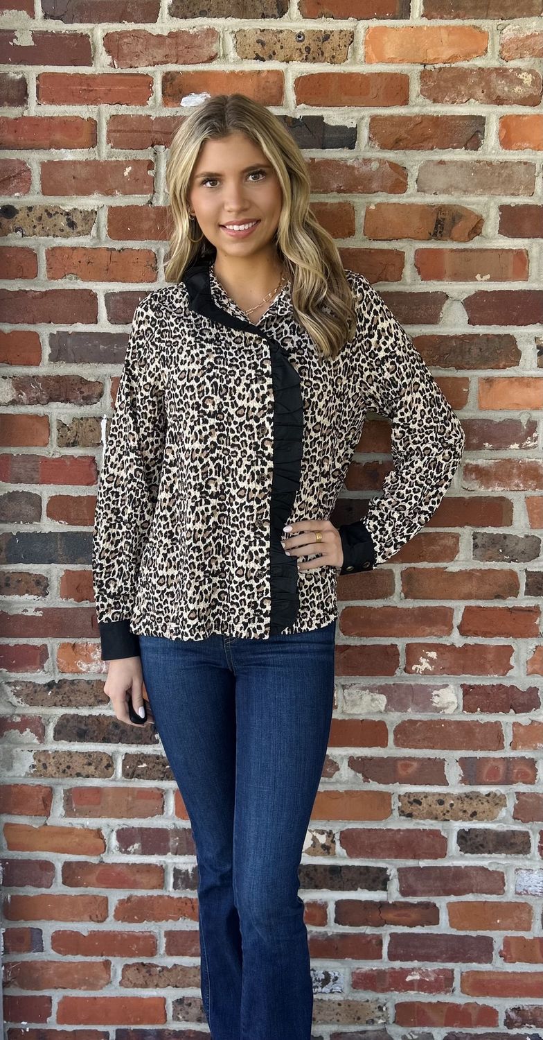 Working Late Black Animal Print Top