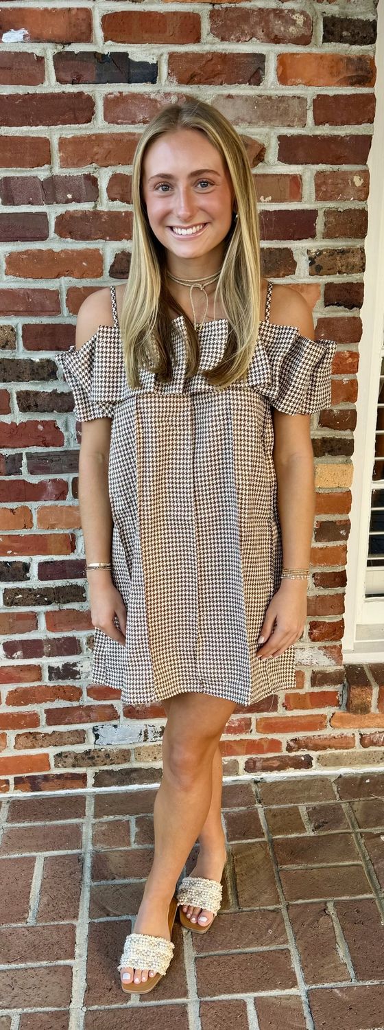 Dinner For Two Brown Sparkle Houndstooth Mini Dress