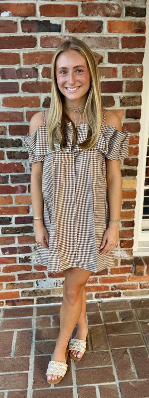 Dinner For Two Brown Sparkle Houndstooth Mini Dress