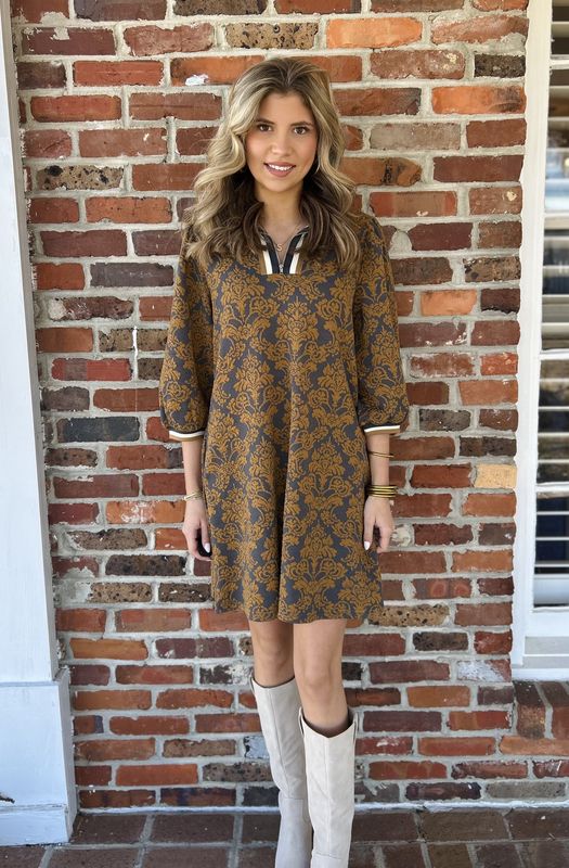 At A Glance Toffee Boho Pattern Dress