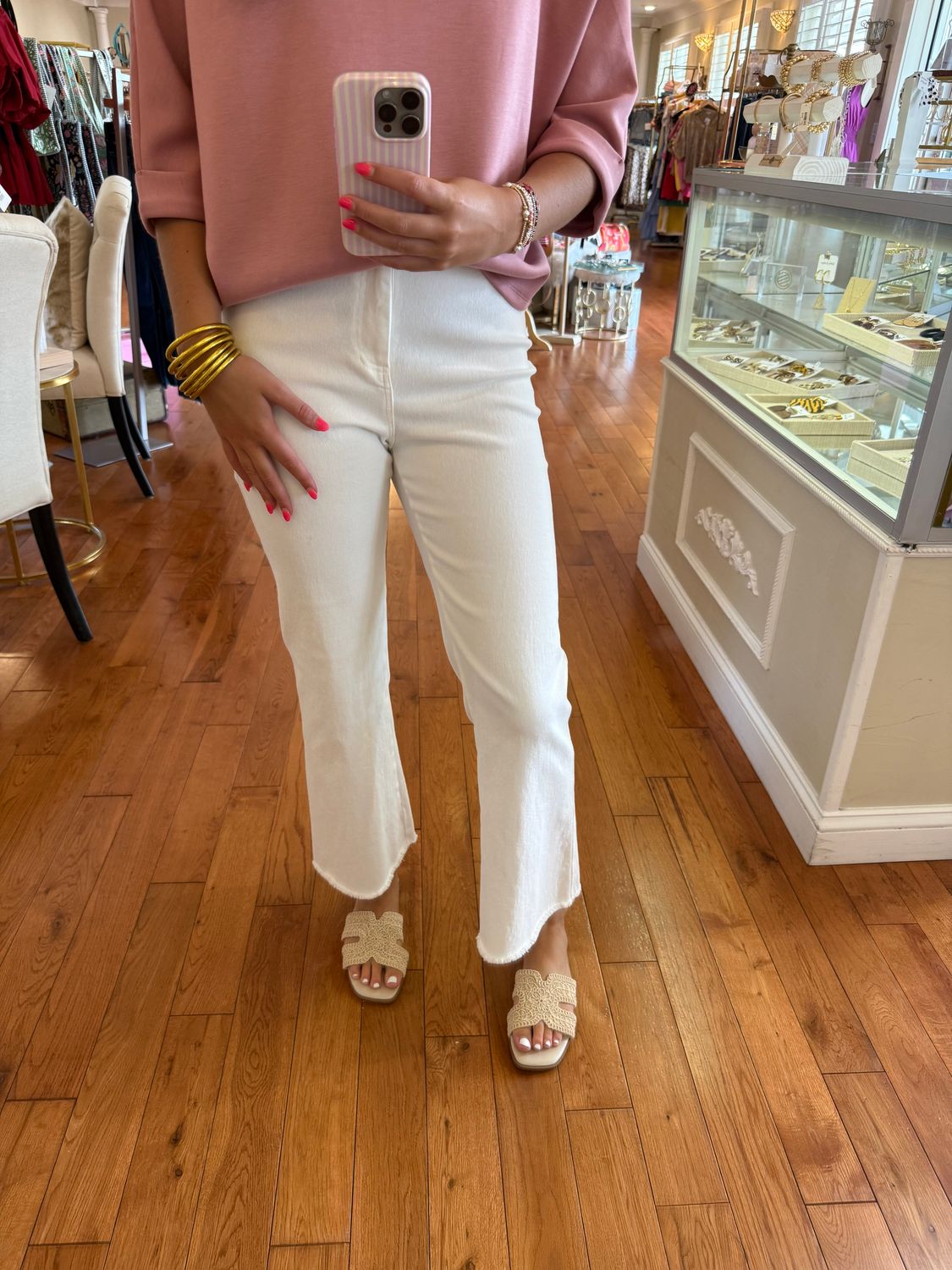 White Soft Wash High Waist Flare With Frayed Hem