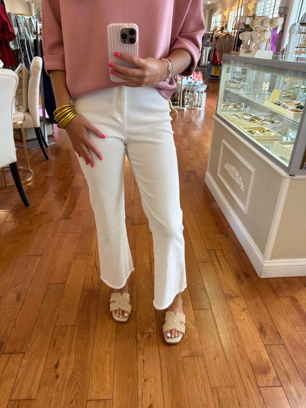 White Soft Wash High Waist Flare With Frayed Hem