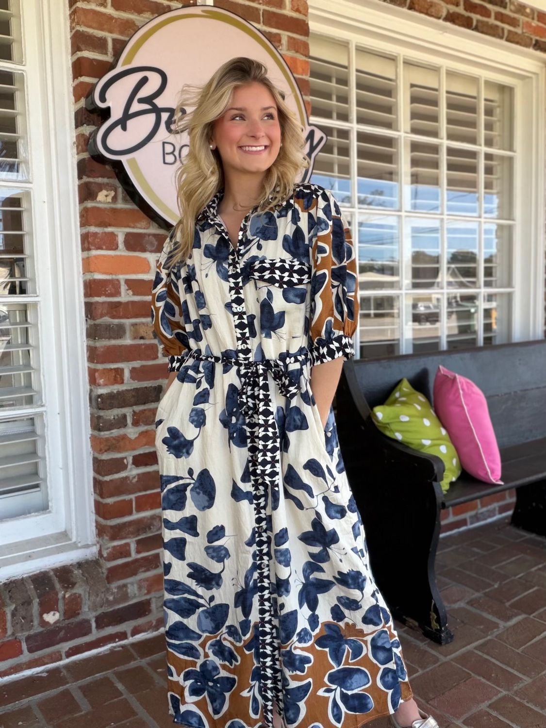 Let The Truth Be Told Blue/Brown Patterned Maxi Dress