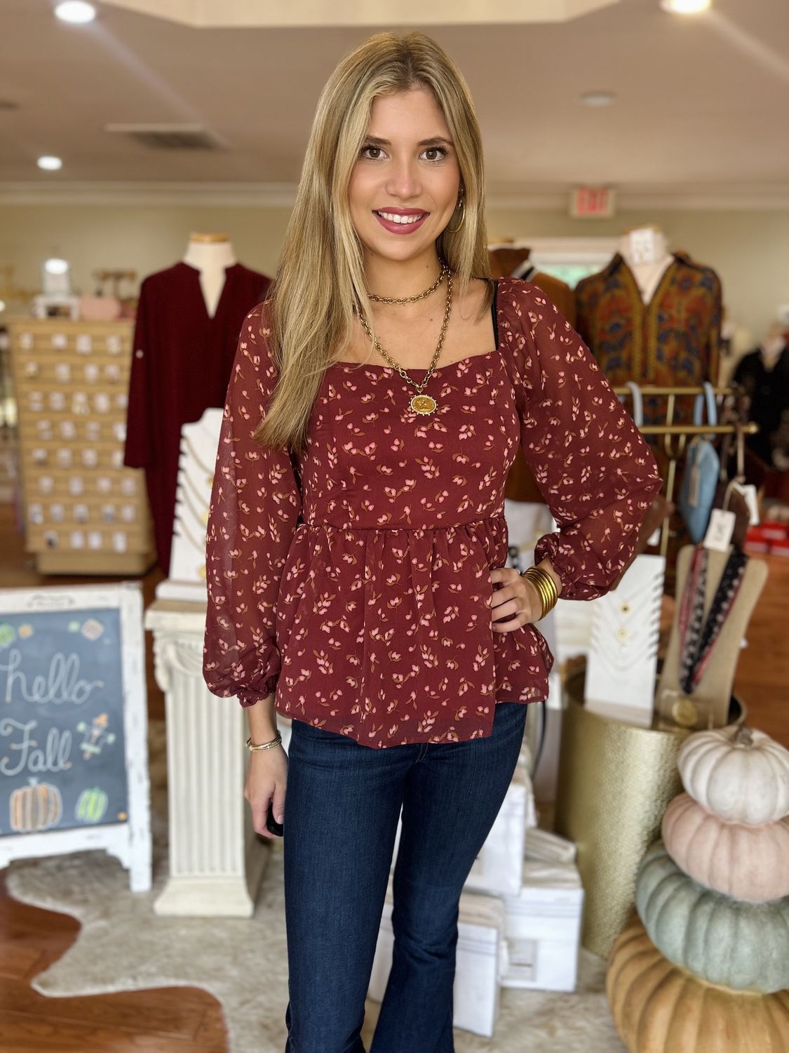 I'll Keep You In My Sight Burgundy Floral Babydoll Top
