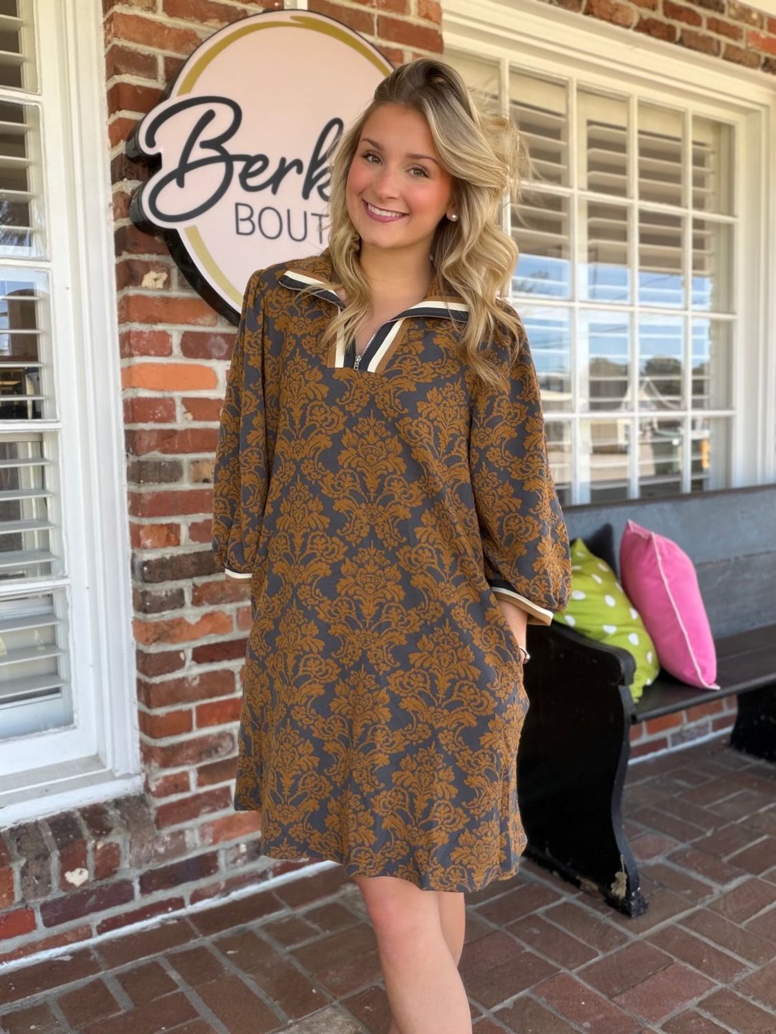 At A Glance Toffee Boho Pattern Dress