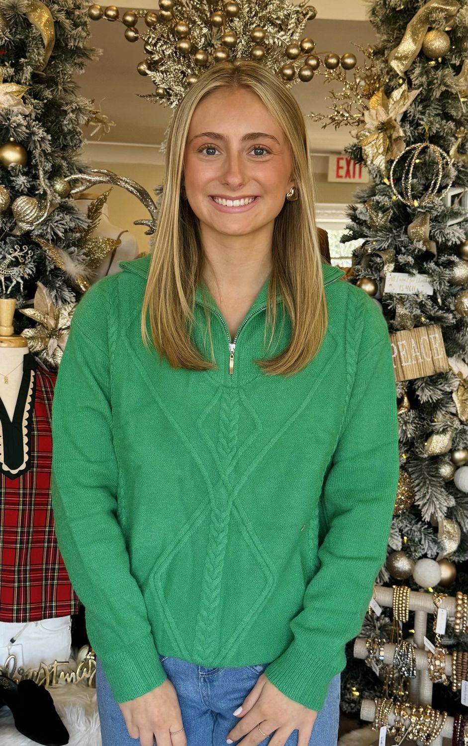 Give It A Try Green Zippered Sweater