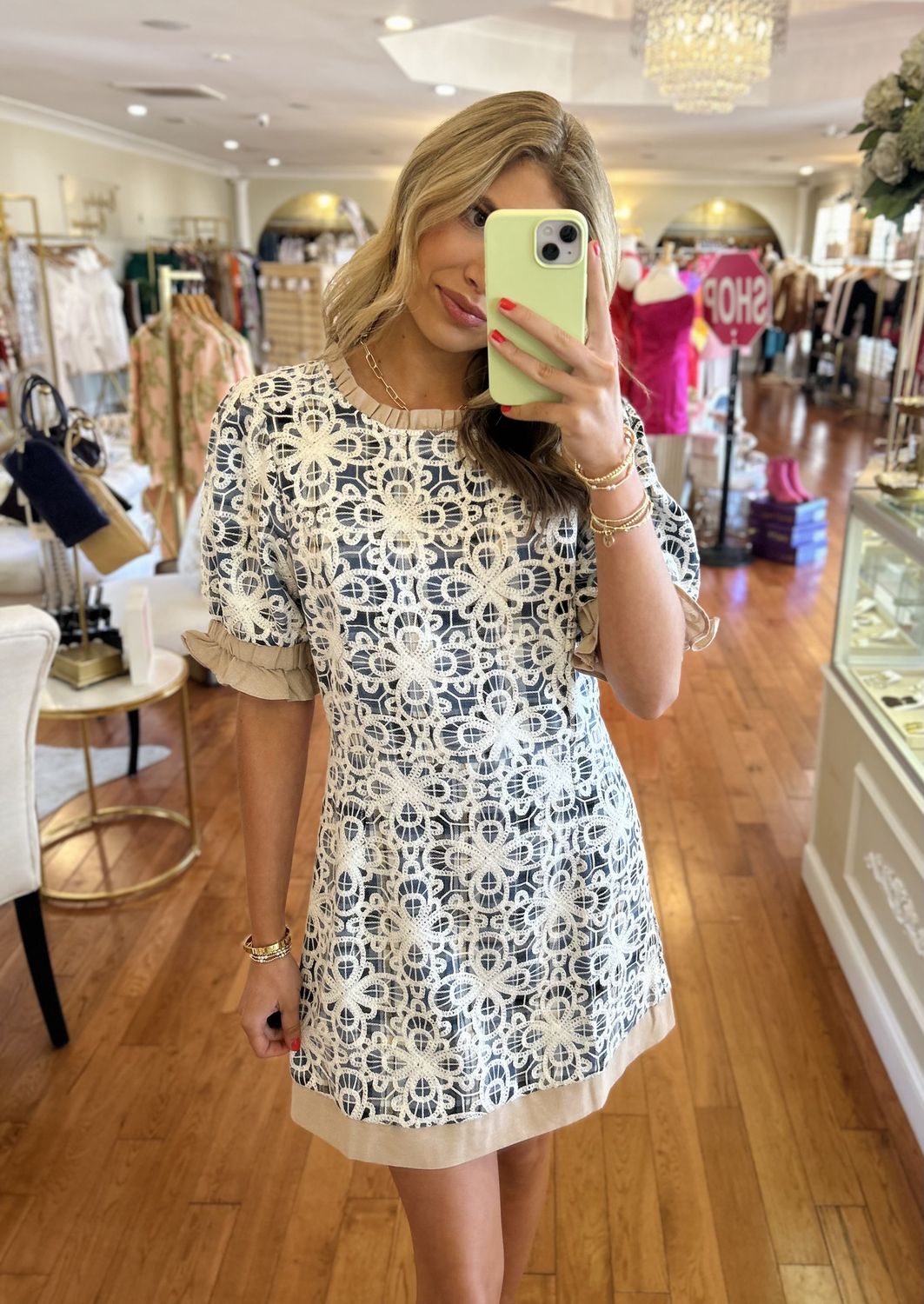 Season To Change Plaid/Floral Embroidered Dress