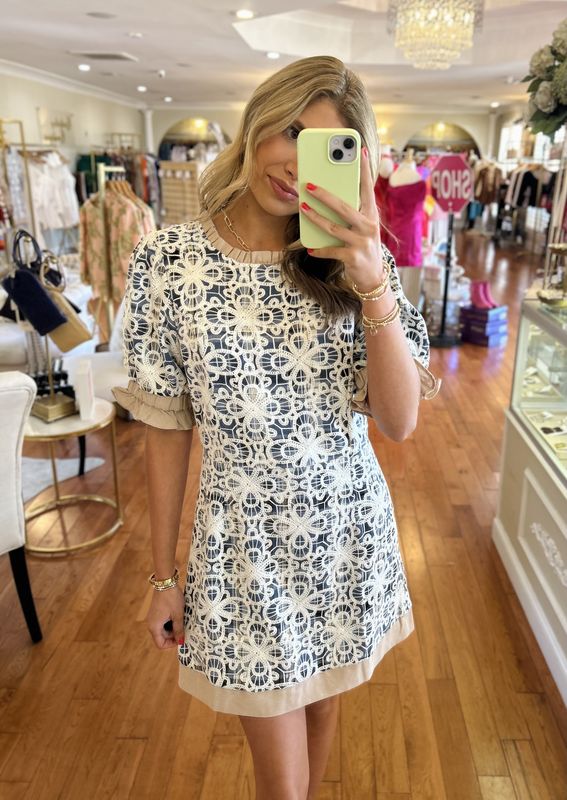 Season To Change Plaid/Floral Embroidered Dress