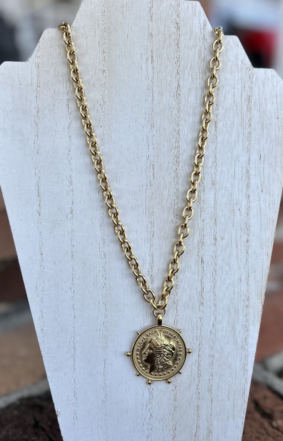 Water Resistant Large Coin Neclace
